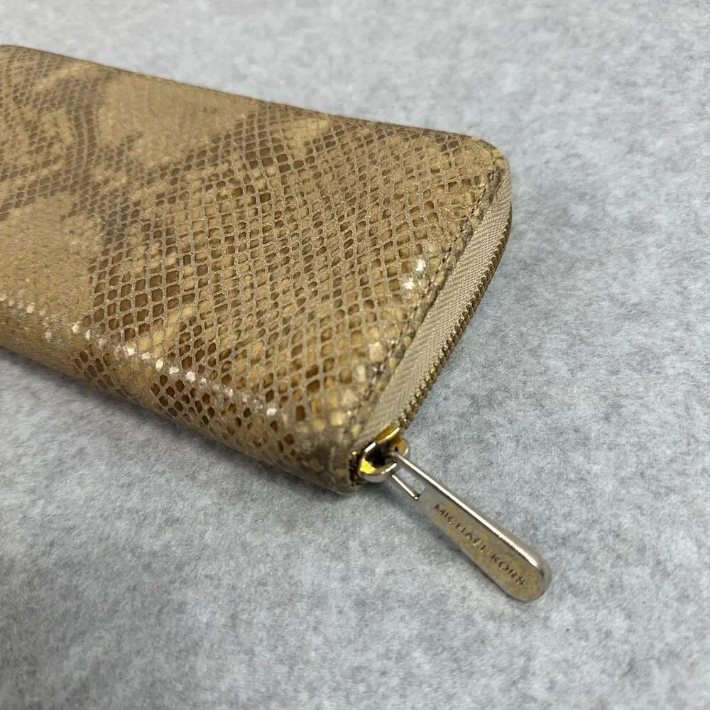 AUC Michael Kors Snake Skin Leather Zip Wallet Gold Tone Hardware Clutch MK